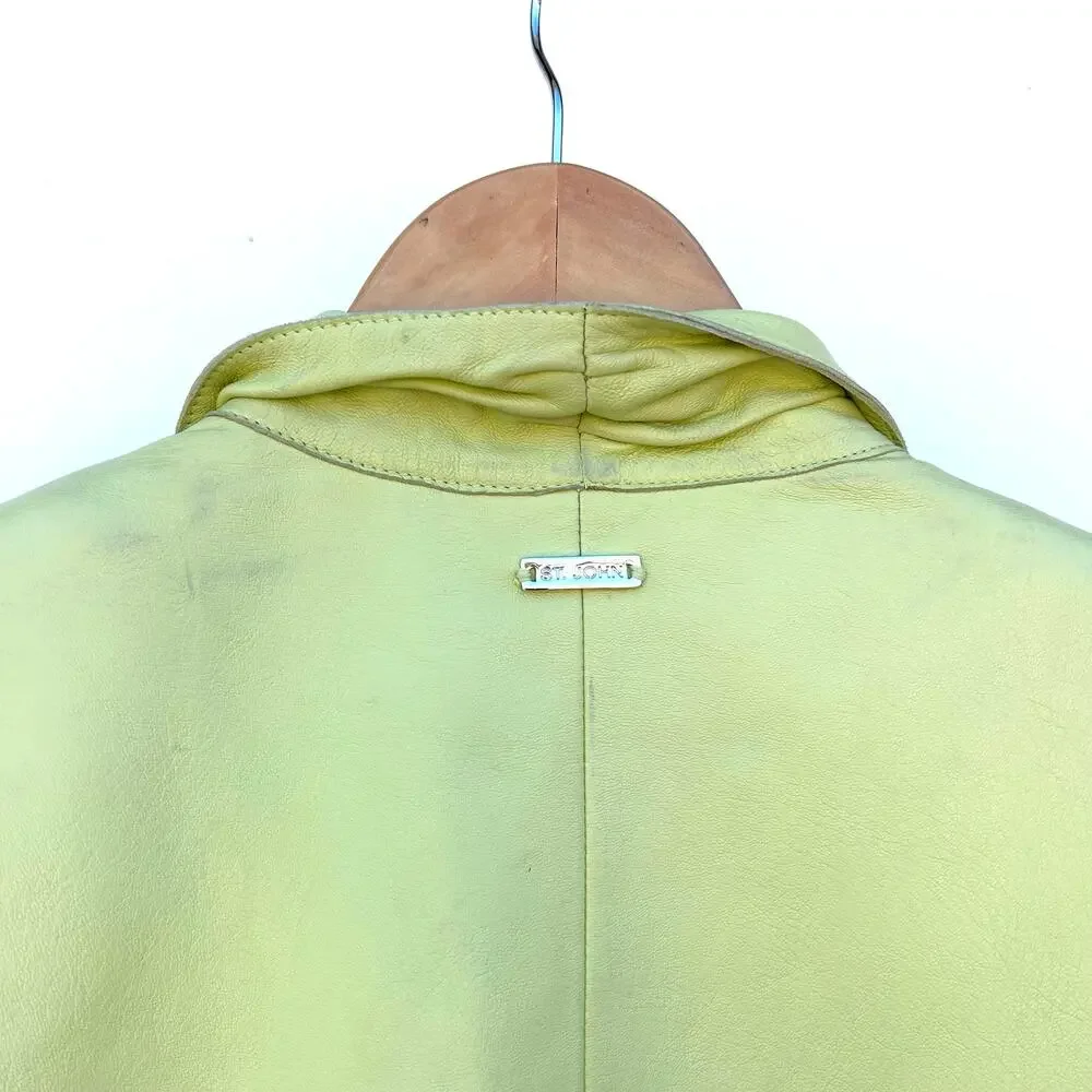 St. John Coats Y2K Vintage Like Green Leather Blazer Jacket Small Zip Statement